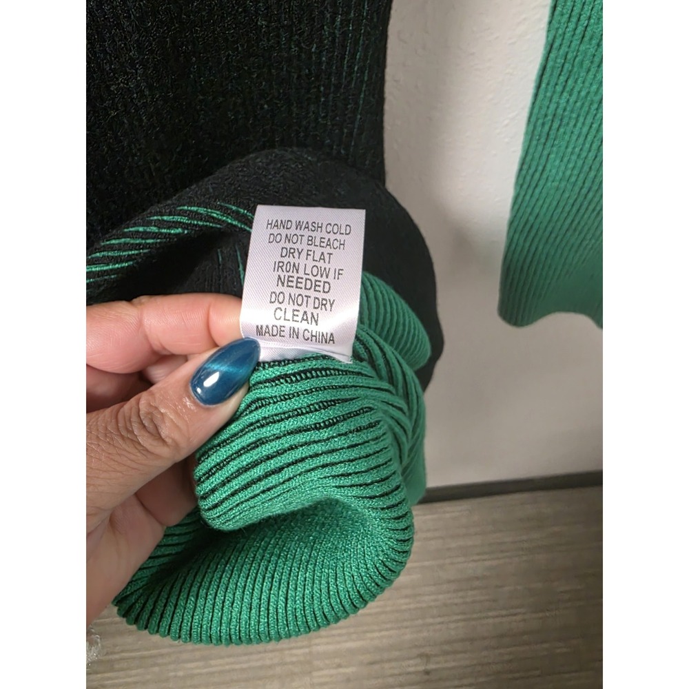 Good Time USA Green Black Ribbed Asymmetrical Bodycon Midi Dress Sz M NWT - Picture 7 of 9